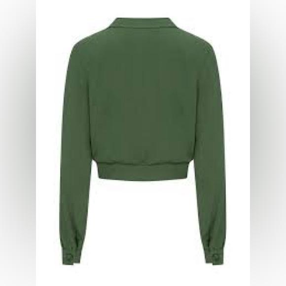 Collectif Poppy Gab Gaberdine Retro Green Cropped Button Up Top Jacket NWOT - Picture 3 of 6